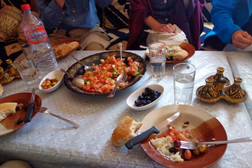 rice and vegatables, bread and olives