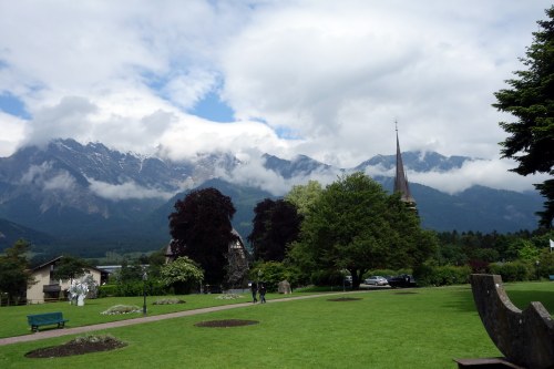 maountains from the grounds of the spa
